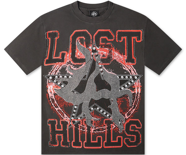 Lost Hills Star Logo Rhinestone Tee - Black Wash - Denim