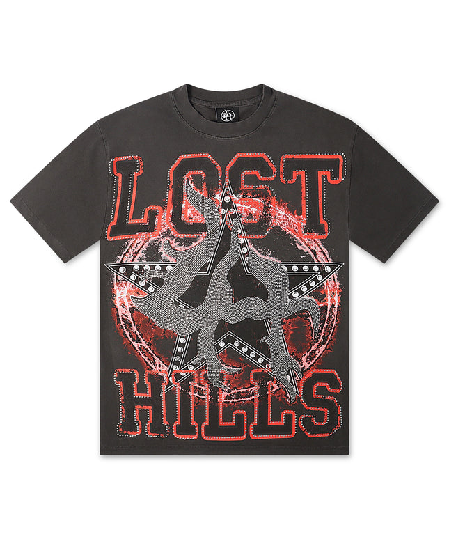 Lost Hills Star Logo Rhinestone Tee - Black Wash