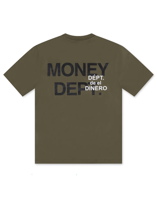 MONEY DEPT. DEPT DE EL DINERO TEE - OLIVE/BLACK