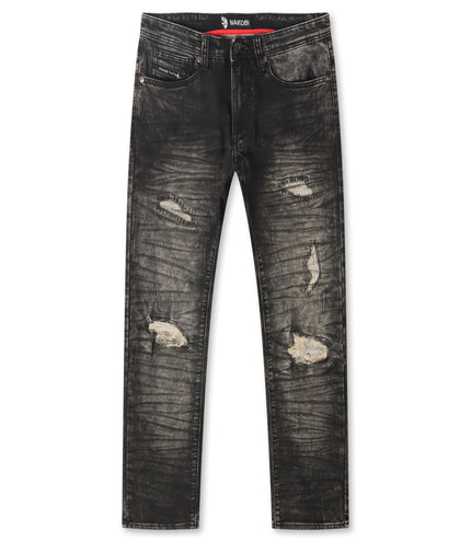 Makobi Distressed Straight Leg Jeans – Black Wash