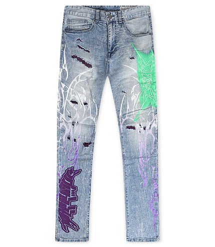 Smoke Rise Tribal Print R&R Slim Fit Jeans - Lowell Blue