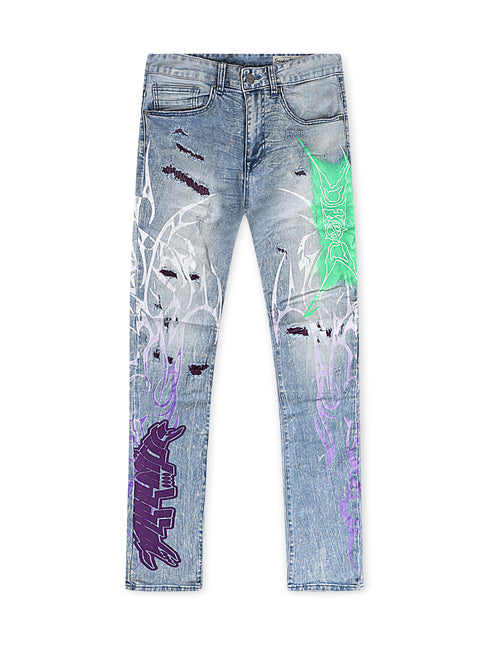 Smoke Rise Tribal Print R&R Slim Fit Jeans - Lowell Blue