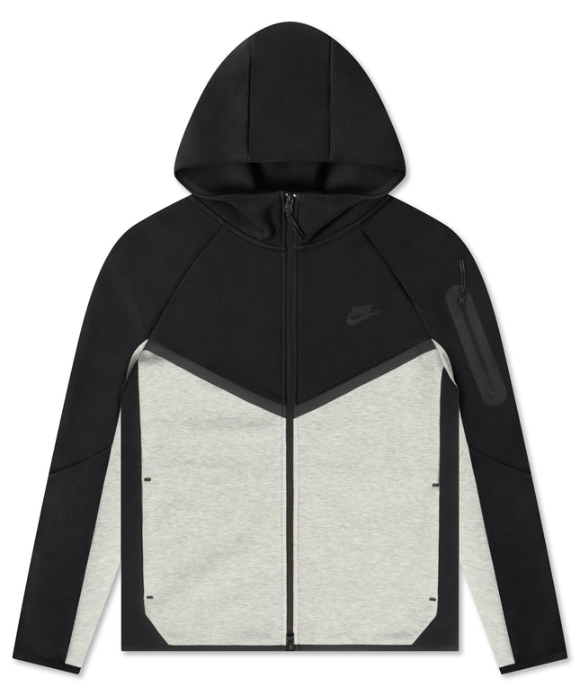 Nike Men's Tech Fleece Windrunner jacket in black and grey, featuring a full-zip closure and signature zippered pocket.