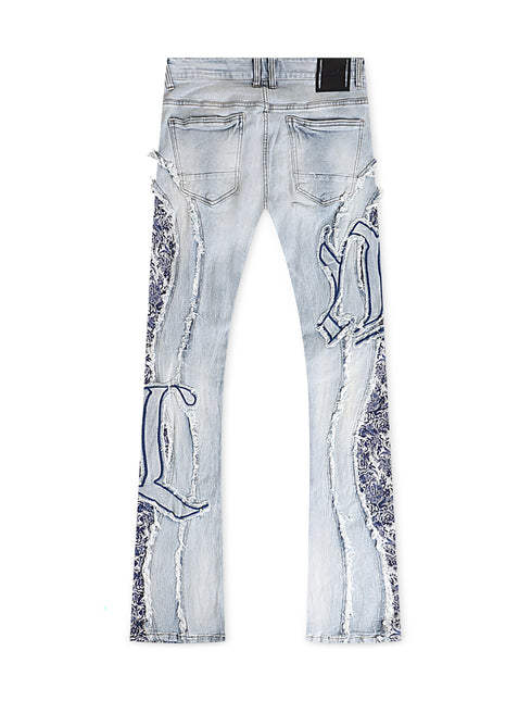 Smoke Rise Tapestry Panel Stacked Jean - Montauk Blue