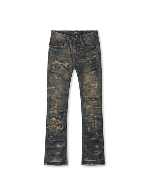 Jordan Craig Kids Pleated Side Seam Shredded Jeans - Dark Vintage