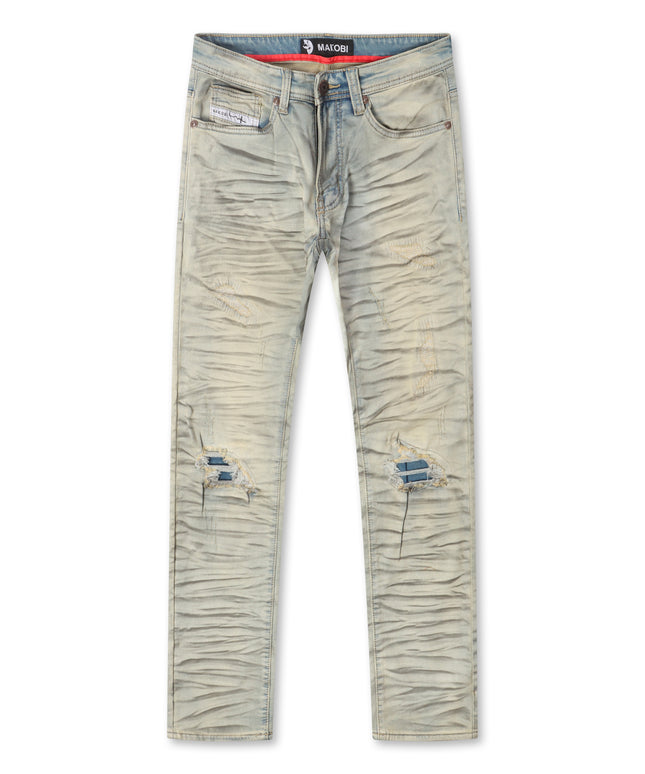 Makobi Distressed Straight Leg Jeans – Dirt Wash