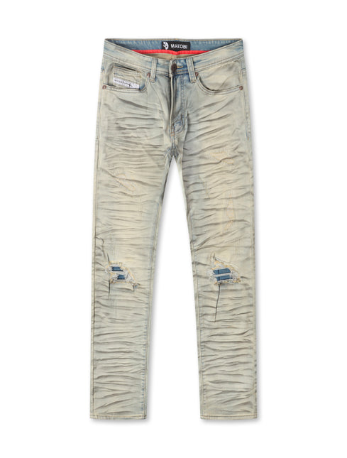 Makobi Distressed Straight Leg Jeans – Dirt Wash