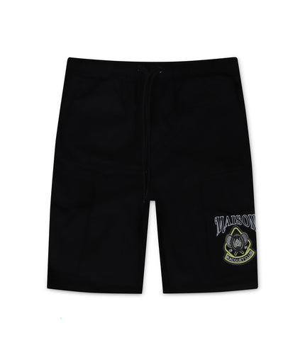 SMOKE RISE GRAPHIC POLISHED TWILL SHORTS - BLACK SMOKE RISE