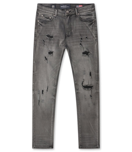 Damati  Distressed Slim Fit Stretch Jeans - Dark Grey