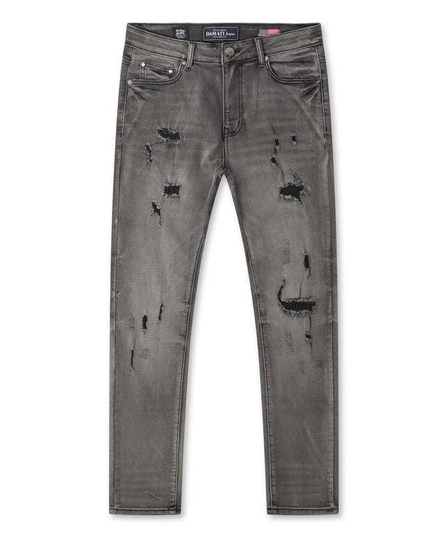 Damati  Distressed Slim Fit Stretch Jeans - Dark Grey