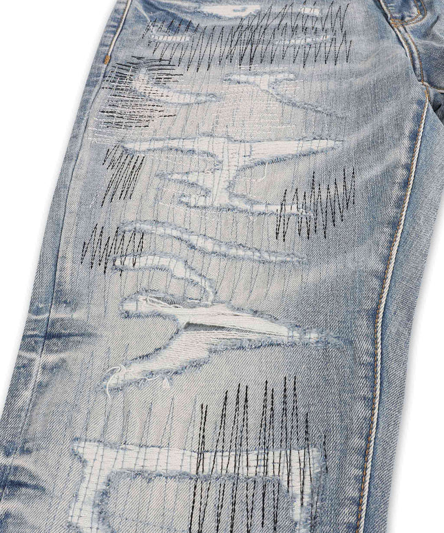 Damati Distressed Slim Fit Jeans - Light Blue