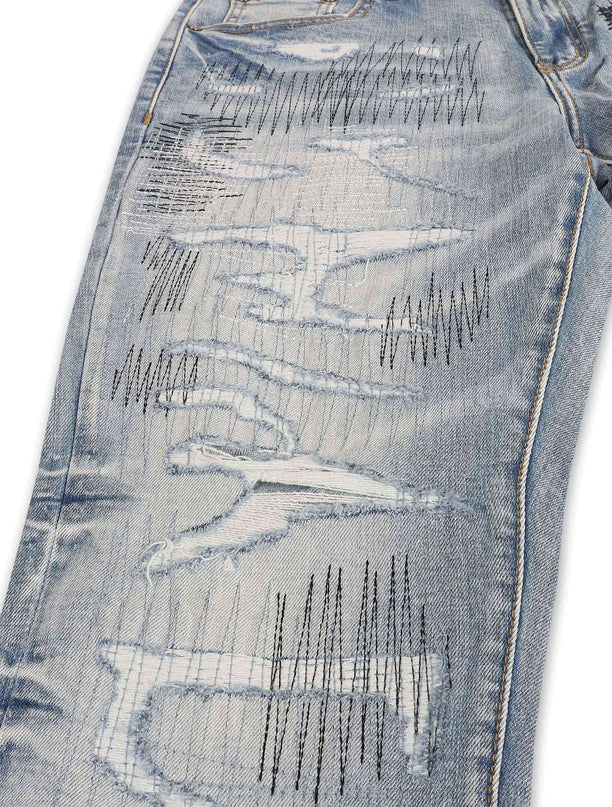 Damati Distressed Slim Fit Jeans - Light Blue