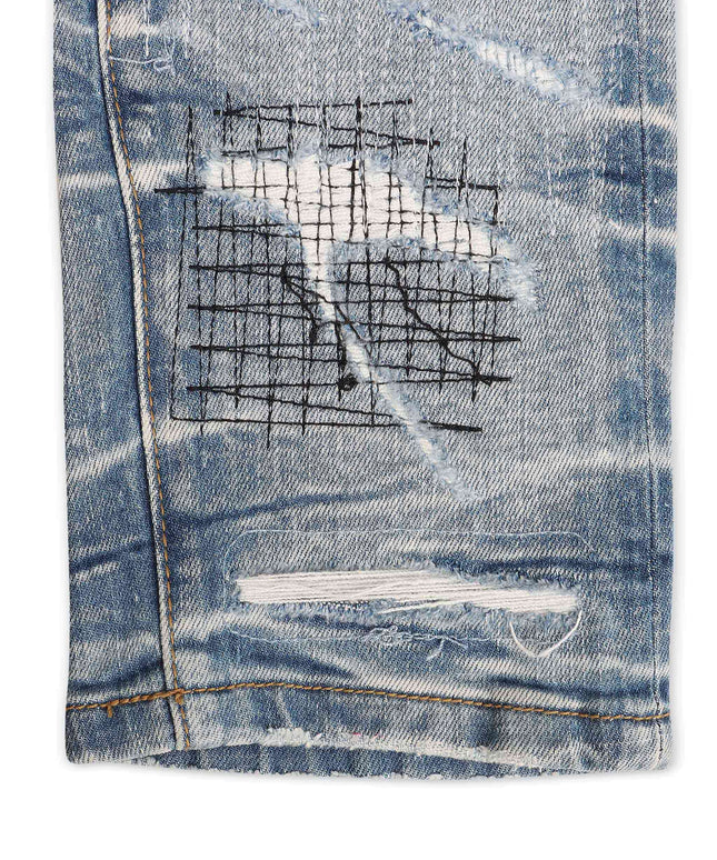Damati Distressed Slim Fit Jeans - Light Blue