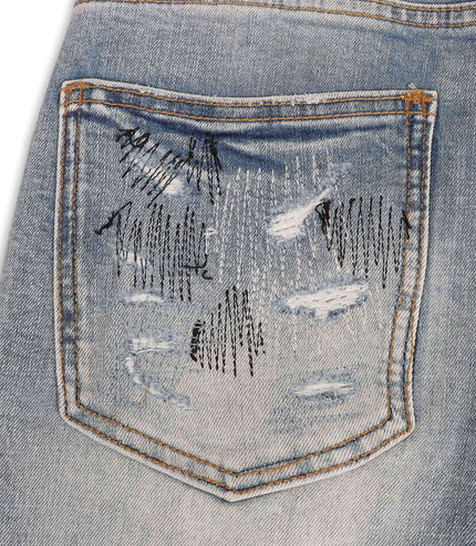 Damati Distressed Slim Fit Jeans - Light Blue