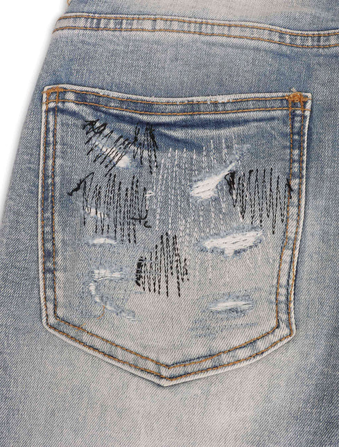 Damati Distressed Slim Fit Jeans - Light Blue