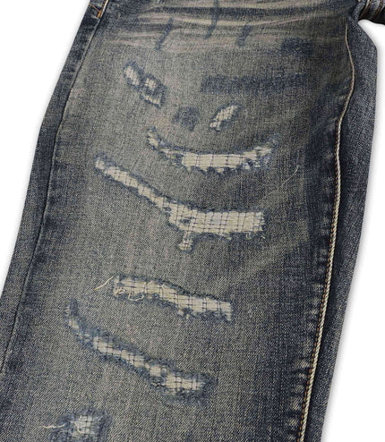 Damati Distressed Slim Fit Jeans - Dirty Blue