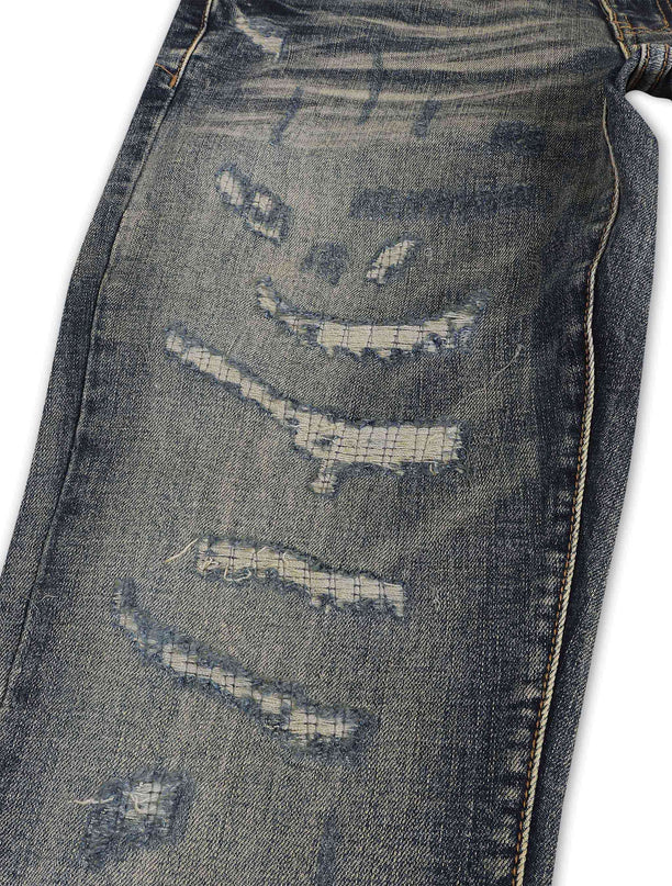 Damati Distressed Slim Fit Jeans - Dirty Blue