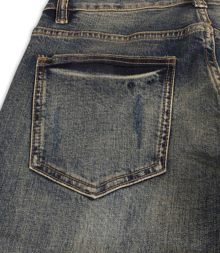 Damati Distressed Slim Fit Jeans - Dirty Blue