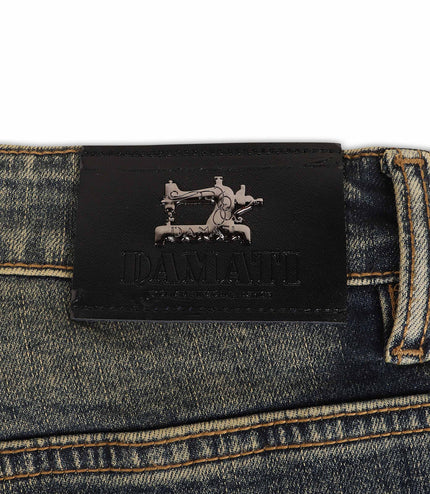 Damati Distressed Slim Fit Jeans - Dirty Blue