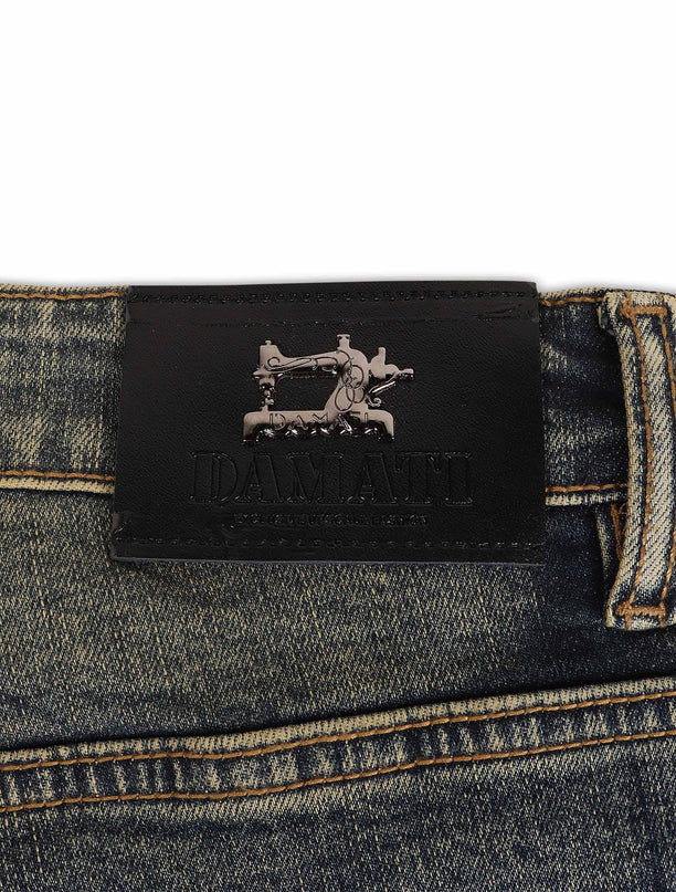 Damati Distressed Slim Fit Jeans - Dirty Blue