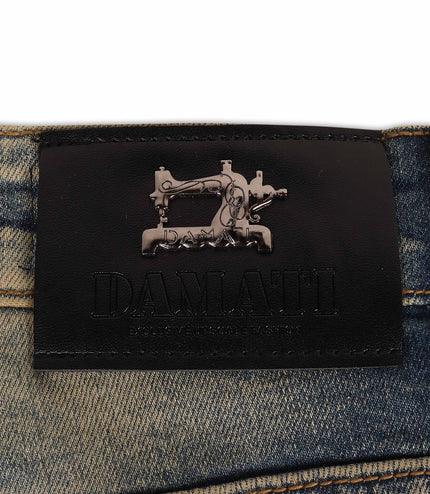 Damati Distressed Stacked Fit Jeans - Vintage Blue