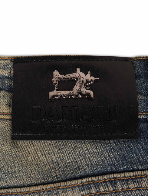 Damati Distressed Stacked Fit Jeans - Vintage Blue