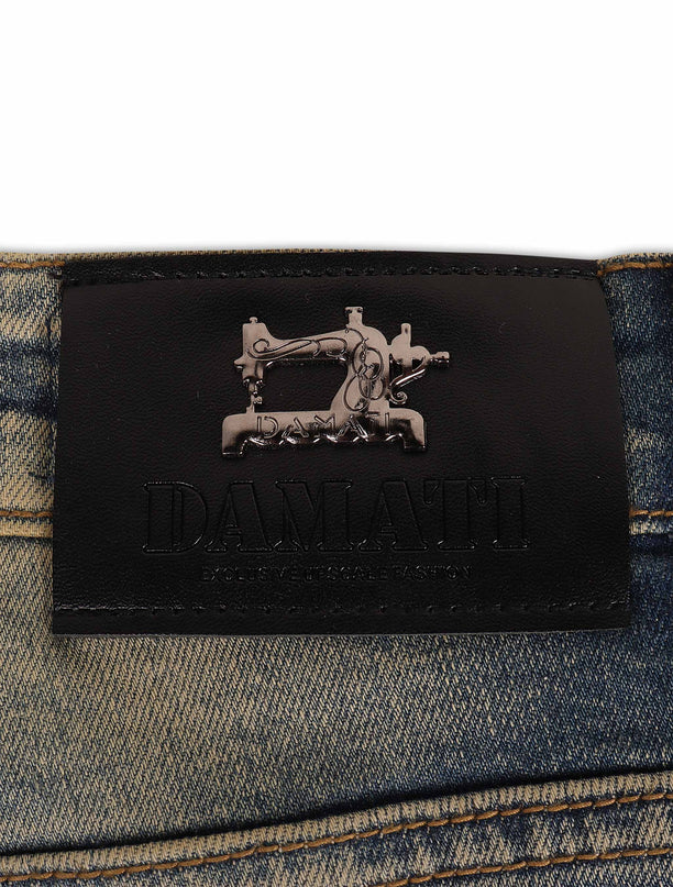 Damati Distressed Stacked Fit Jeans - Vintage Blue