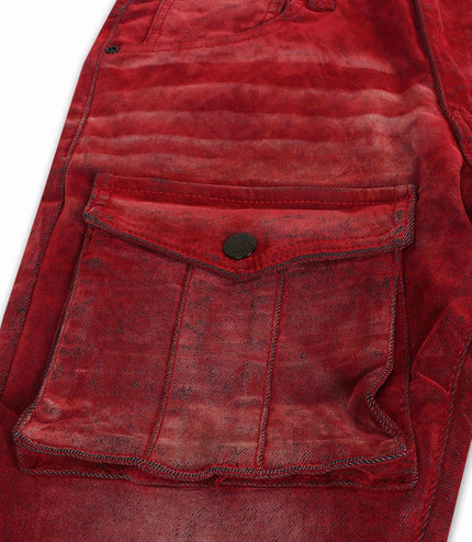 Vicious Denim Velvet Coated Denim Stacked Jeans - Red