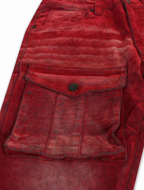 Vicious Denim Velvet Coated Denim Stacked Jeans - Red