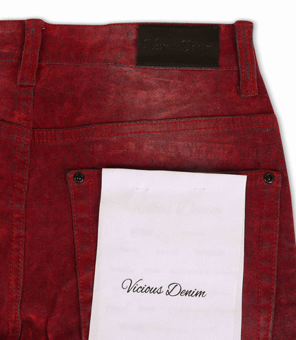 Vicious Denim Velvet Coated Denim Stacked Jeans - Red