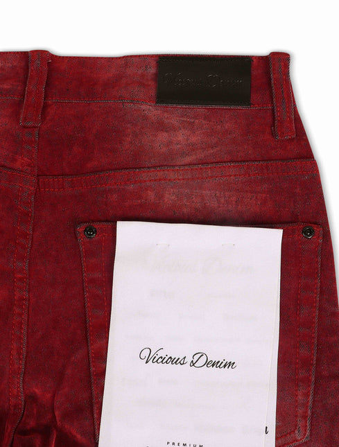 Vicious Denim Velvet Coated Denim Stacked Jeans - Red