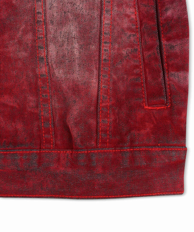 Vicious Denim Velvet Coated Denim Jacket - Red