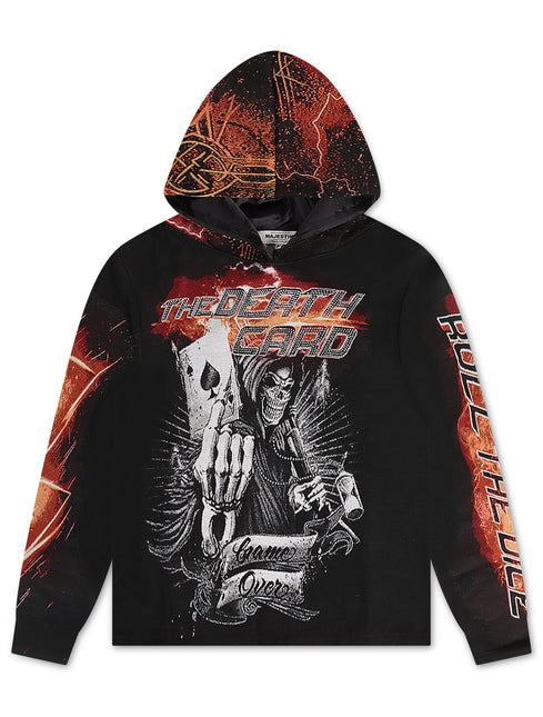 Majestik Death Card Rhinestone Tapestry Jacquard Hoodie - Black