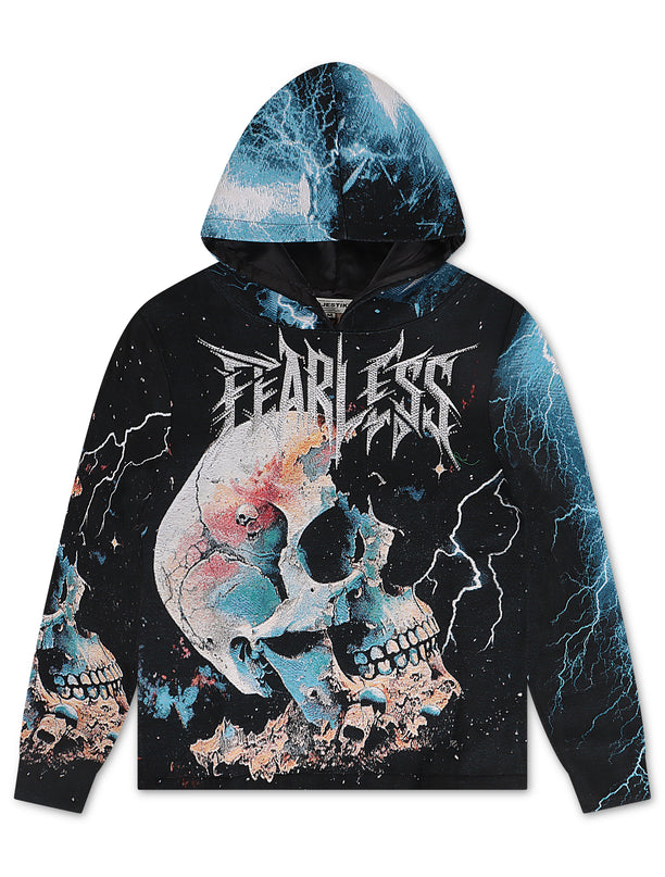 Majestik Death Card Rhinestone Tapestry Jacquard Hoodie - Black