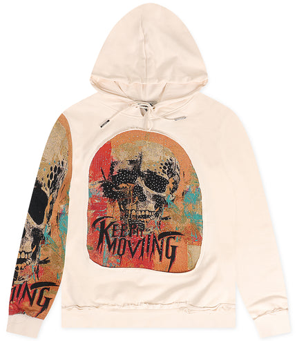 Majestik Keep It Movin Rhinestone F.Terry Tapestry Hoodie - Eggshell