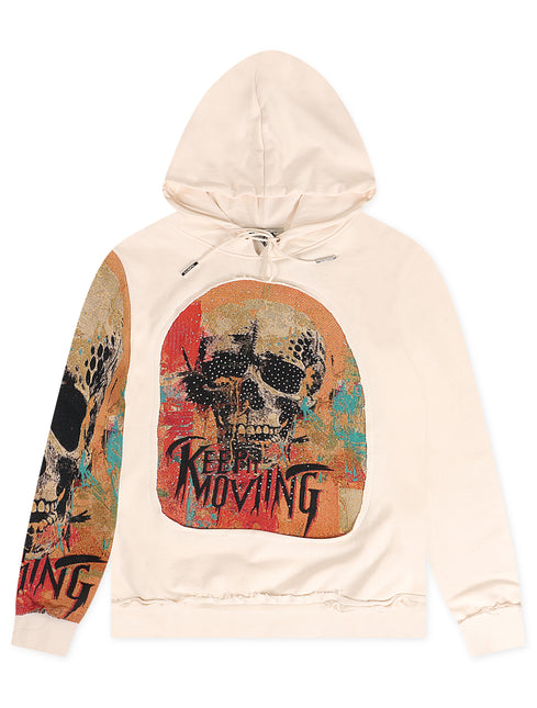 Majestik Keep It Movin Rhinestone F.Terry Tapestry Hoodie - Eggshell