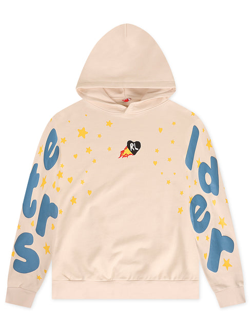 Red Letters Waffle Stars Scattered Hoodie - Cream