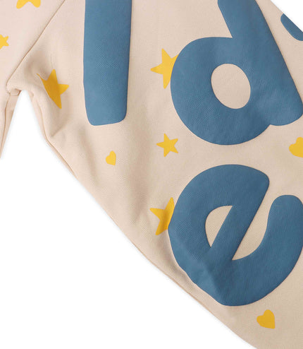 Red Letters Waffle Stars Scattered Hoodie - Cream