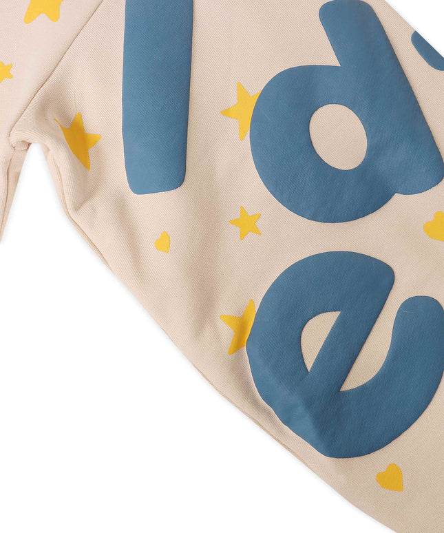 Red Letters Waffle Stars Scattered Hoodie - Cream