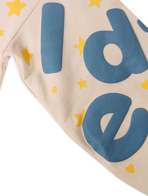 Red Letters Waffle Stars Scattered Hoodie - Cream