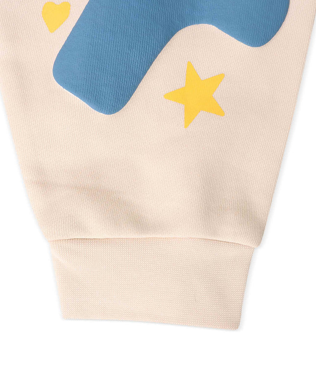 Red Letters Waffle Stars Scattered Hoodie - Cream