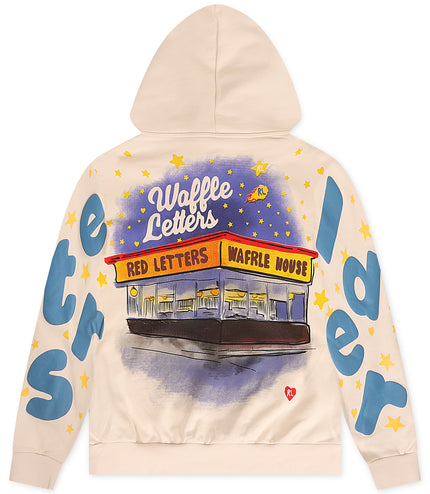 Red Letters Waffle Stars Scattered Hoodie - Cream