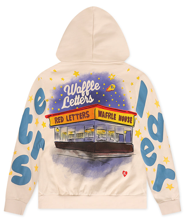 Red Letters Waffle Stars Scattered Hoodie - Cream