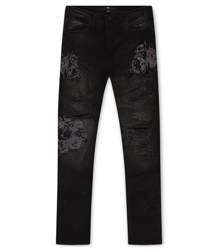 Jordan Craig Black Floral Embroidery Jeans - Black Shadow