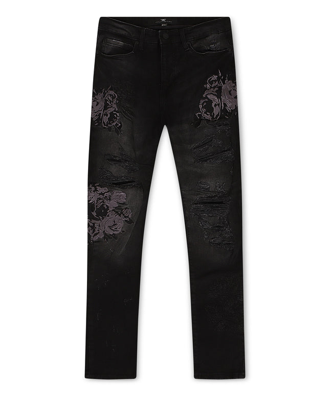 Vaqueros Jordan Craig con bordado floral negro - Sombra negra