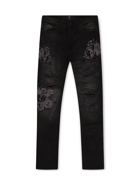 Jordan Craig Black Floral Embroidery Jeans - Black Shadow