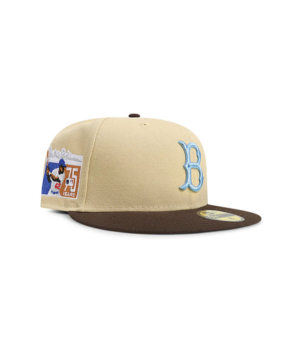 New Era 5950 Brooklyn Dodgers Jackie Robinson 75 Years Hat - Beige/Brown