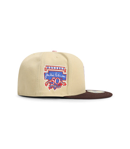 New Era 5950 LA Dodgers 50TH Anniversary Jackie Robinson Hat - Beige/Brown