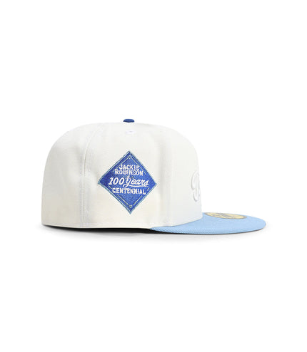 New Era 5950 Brooklyn Dodgers Jackie Robinson 100 Years Hat - Chrome/Sky Blue