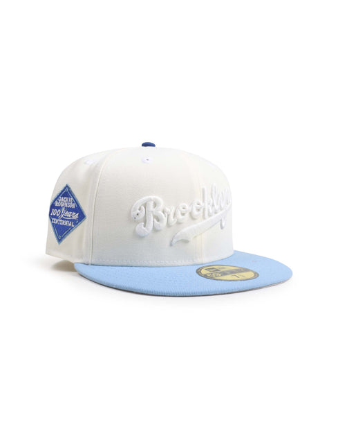 New Era 5950 Brooklyn Dodgers Jackie Robinson 100 Years Hat - Chrome/Sky Blue